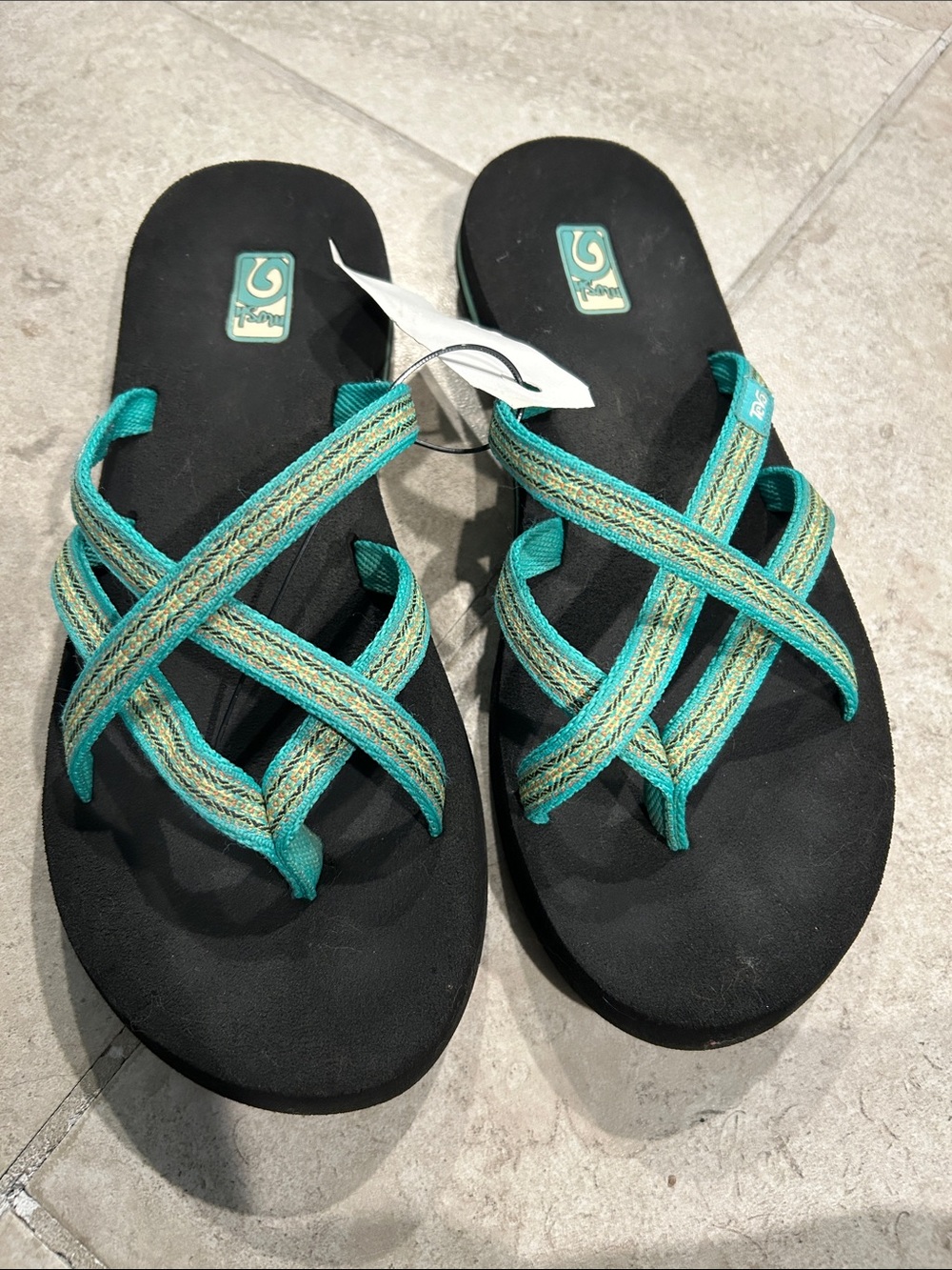 Teva Mush - Black Sandals with Teal and Seafoam Crisscross Straps